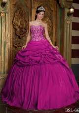 New Fuchsia Sweetheart Appliques Decorate Bodice Quinceanera Gowns