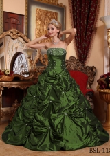 Simple Dark Green A-line Strapless Quinceanera Gowns with Beading