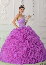 Strapless Fuchsia Organza Beaded Decorate Bodice Sweet 15 Dresses