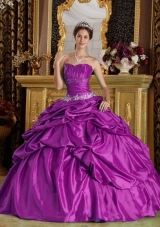 Strapless Taffeta Beading and Appliques Quinceanera Dress in Fuchsia