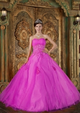 Sweetheart Organza Appliques with Beading Quinceanera Dress in Fuchsia