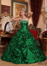 2014 Spring Green A-line Strapless Quinceanera Dresses with Beading