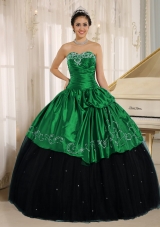 Custom Made Black and Green Quinceanera Dress with Beading and Embroidery