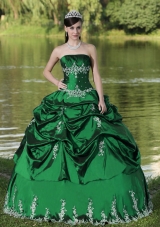 Custom Made Green Quinceanera Dress with Embroidery and Pick-ups