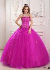 Elegant Strapless Tulle Fuchsia Quinceanera Dress with Appliuqes