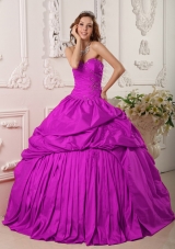 Exclusive Sweetheart Beading and Appliques Quinceanera Dress in Fuchsia
