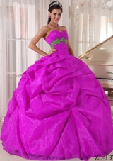 Fuchsia Ball Gown Sweetheart Floor-length Organza Appliques Quinceanera Dress