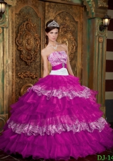Fuchsia Strapless Organza and Zebra Quinceanera Gown with Ruffled Layers