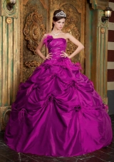 Fuchsia Strapless Taffeta Beading and Hand Made Flowers Sweet 15 Dresses