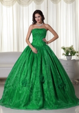 Green Ball Gown Strapless Organza Quinceanera Dress with  Beading and Embroidery