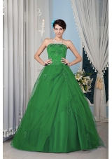 Green Princess Strapless Quinceanera Dress with Tulle Beading