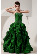 Green Princess Sweetheart Quinceanera Dresses with Taffeta Beading