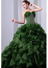 Princess Sweetheart Brush Train Quinceanea Dress with Beading Ruffles