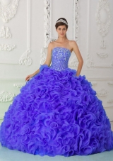 Purple Strapless Quinceanera Dress with Ruffles Beading