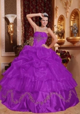 Strapless Organza Sweet 16 Dresses with Appliques and Pick-ups