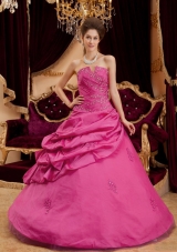 Strapless Taffeta Appliques with Beading Quinceanera Gownin Fuchsia