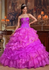Sweetheart Appliques and Ruffled Layers Organza Sweet Sixteen Dresses