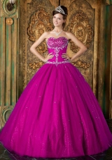 Sweetheart Fuchsia Beading and Appliques Tulle Sweet 15 Dresses