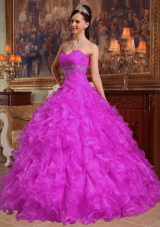 Sweetheart Fuchsia Organza Appliques and Ruffles Dresses For a Quince