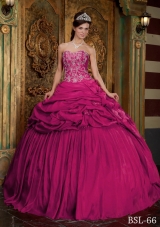 Sweetheart Fuchsia Taffeta Beading and Appliques Quinceanera Dress
