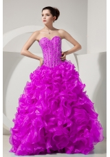 A-line / Princess Sweetheart Organza Sweet Sixteen Dresses with Beading and Ruffles