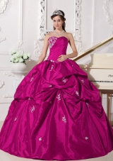 Appliques and Pick-ups Sweetheart Fuchsia Taffeta Sweet Sixteen Dresses