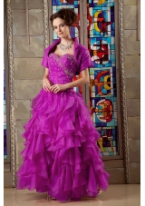 Fuchsia A-line Sweetheart Beaded Decorate Bodice Quinceanea Dress
