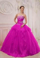 Fuchsia Strapless Organza Appliques and Beading Sweet 16 Dresses