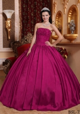 Fuchsia Strapless Taffeta Beaded Decorate Bust Quinceanera Dress for 2014