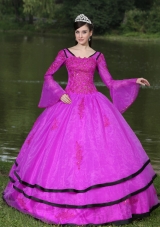 V-neck Appliques Decorate Quinceanera Dress with Detachable Sleeves