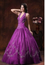 A-line Halter Top Organza Sweet 16 Dresses With Embroidery Decorate