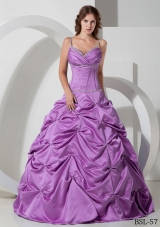 A-line Spaghetti Straps Beading Dresses For Quinceaneras with Pick-ups