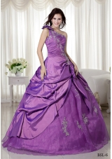 Ball Gown One Shoulder Appliques Quinceanera Dress with Pick-up and Appliques