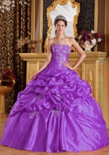 Ball Gown Strapless Taffeta Appliques Quinceneara Dresses with Pick-ups