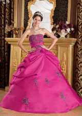 Discount Strapless Taffeta Fuchsia Quinceanera Dress with Appliques