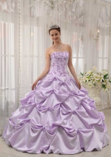 Princess Strapless Taffeta Lilac Sweet Sixteen Dresses with  Appliques