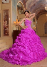 Spaghetti Straps Organza Quince Dresses with Appliques and Pick-ups