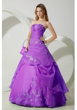 Strapless Organza A-line Full Length Quinceanera Dress with Appliques