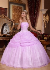 Strapless Organza Baby Pink Quinceanera Gowns with Pick-ups