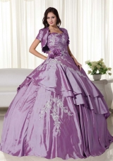 Strapless Taffeta Quinceanera Dress with Appliques and Hand Made Flowers