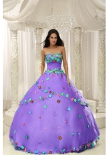 2014 Brand New Appliques Decorate Bodice Strapless Quninceaera Gown