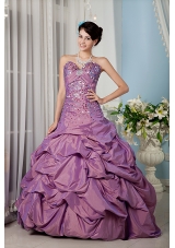 A-line Sweetheart Lilac Taffeta Sequins and Pick-ups Quinceanera Dress