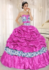 Exclusive Beading and Pick-ups Taffeta Quinceanera Gown with Printing