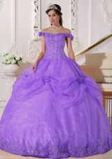 Off The Shoulder Organza Quinceneara Dresses with Appliques and Hand Made Flowers