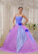 Princess Strapless Taffeta and Tulle Hand Made Flowers for Lilac Quinceanera Dress