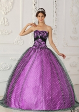 Princess Strapless Tulle Beading and Appliques for Black and Lilac Quinceanera Dress