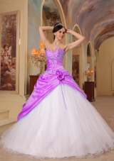 Princess Sweetheart Beading and Flowers for Lilac and White Quinceanera Gowns