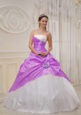 Purple Ball Gown Strapless Beading Dresses For a Quinceanera with Hand Made Flower