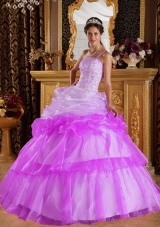 Romantic One Shoulder Appliques with Beading Pick-ups Dress For Quinceaneras