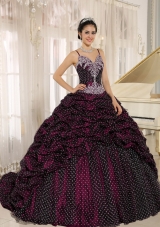 Special Fabric Spagetti Straps Pick-ups Quinceanera Gowns with Appliques Decorate